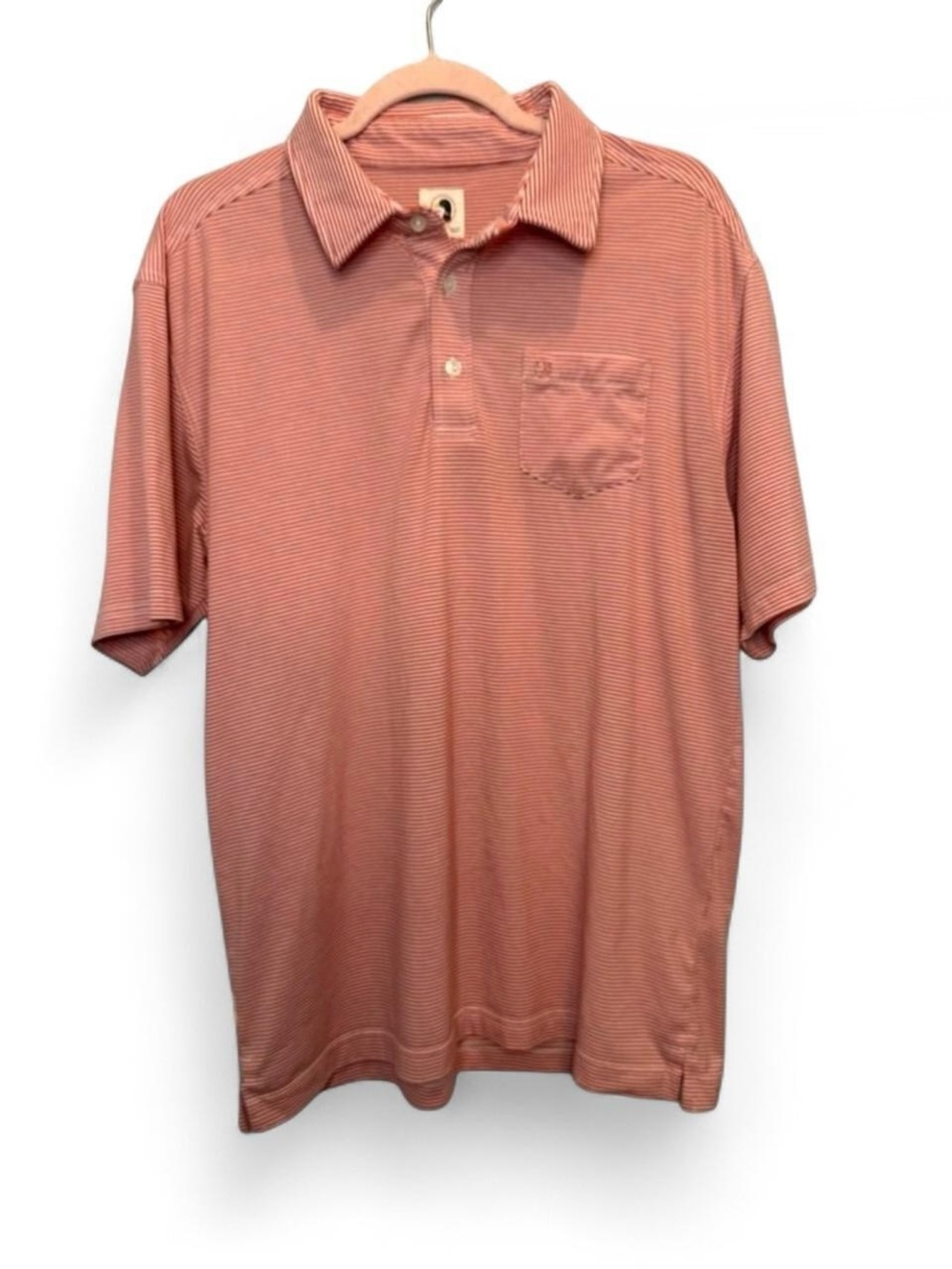 Duck Head Men's Micro Stripe Short Sleeve Polo Shirt with Pocket Red White Large